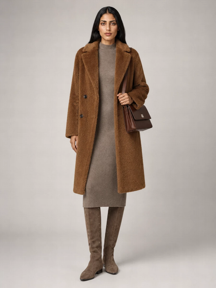 S Max Mara Alpaca Virgin Wool Brushed Double-Breasted Jacket