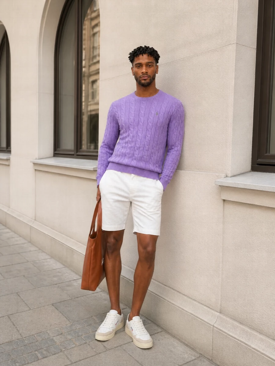 Polo ralph lauren lavender sweater white chino shorts