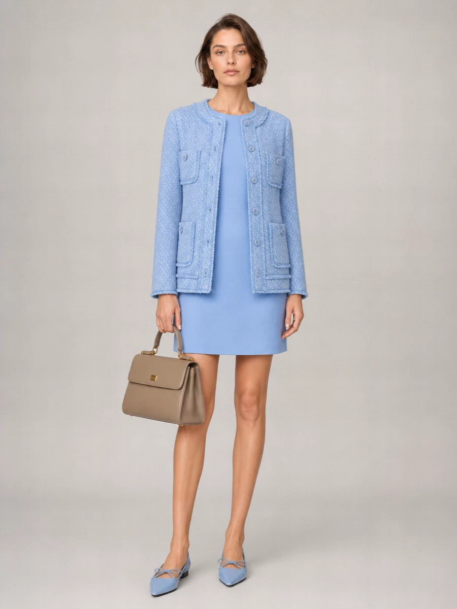 Dolce&Gabbana Embroidered Virgin Wool Blend Single-Breasted Tweed Blazer