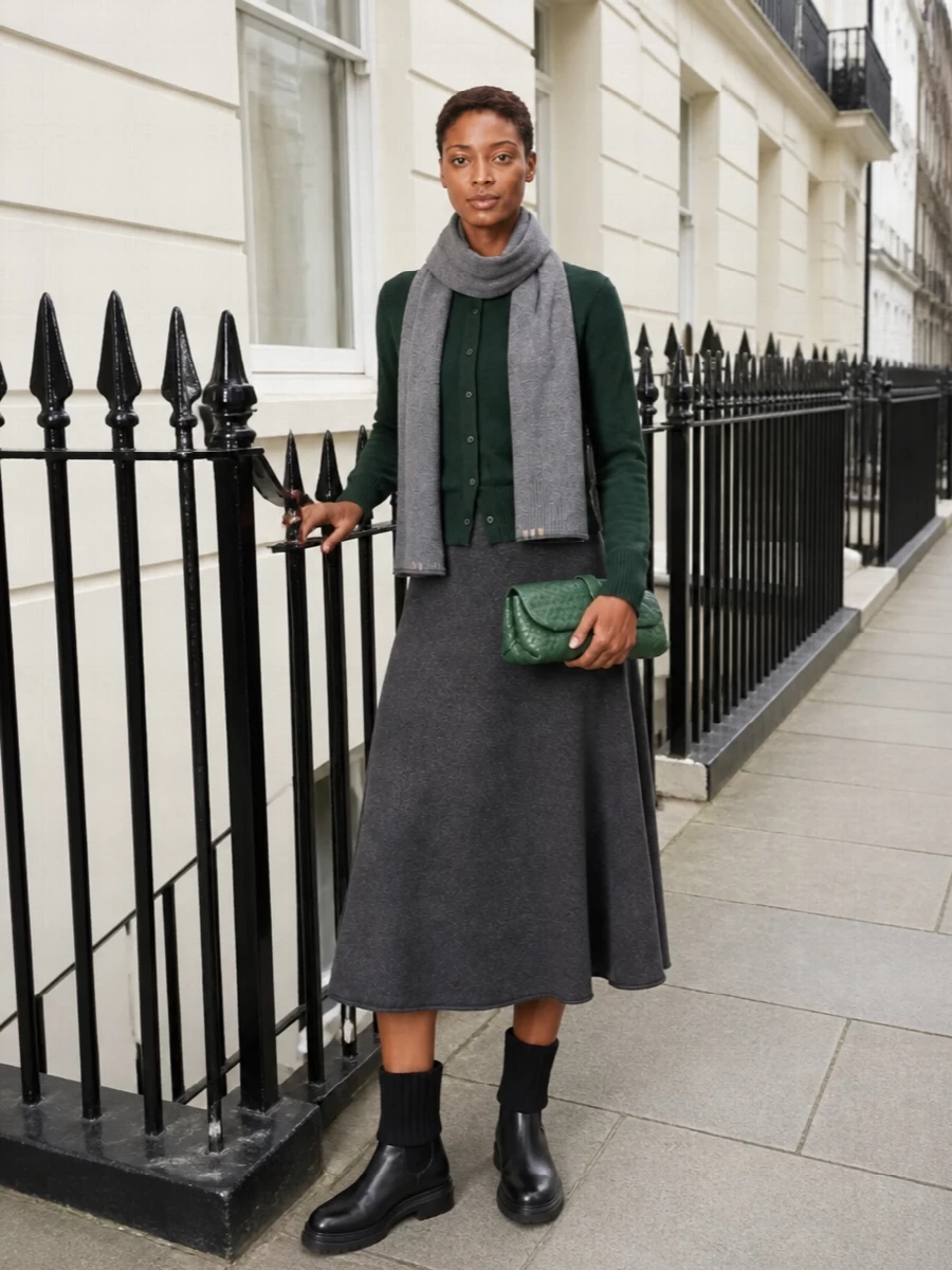 Extreme cashmere cardigan midi skirt outfit