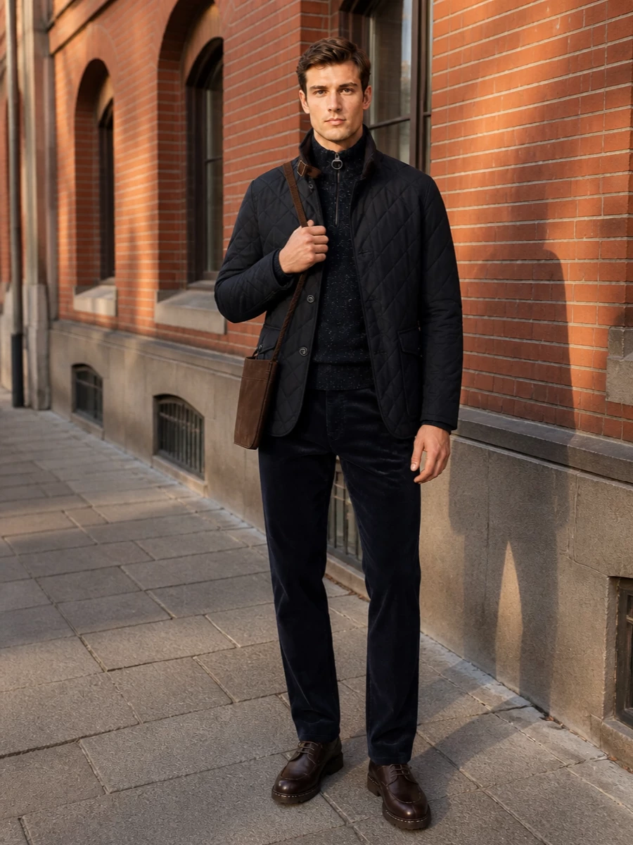 Barbour quilted jacket navy corduroy trousers