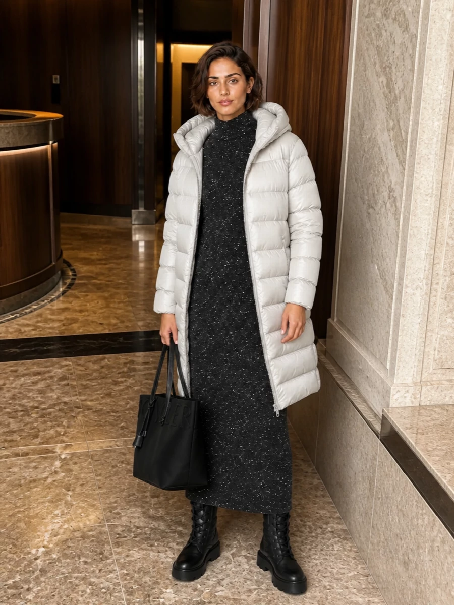 Moncler puffer the row knit dress outfit