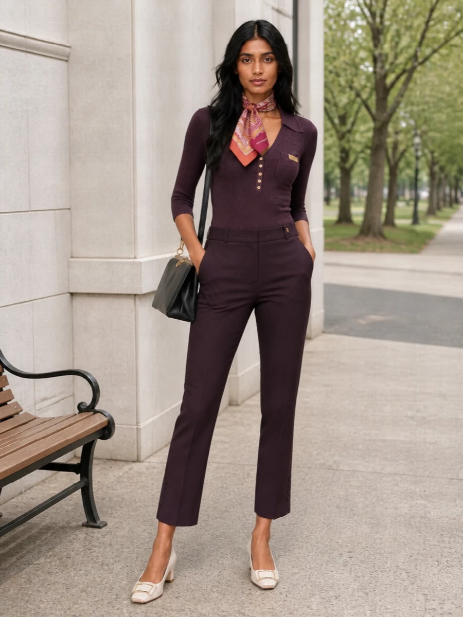Elisabetta franchi plum knit aubergine trousers