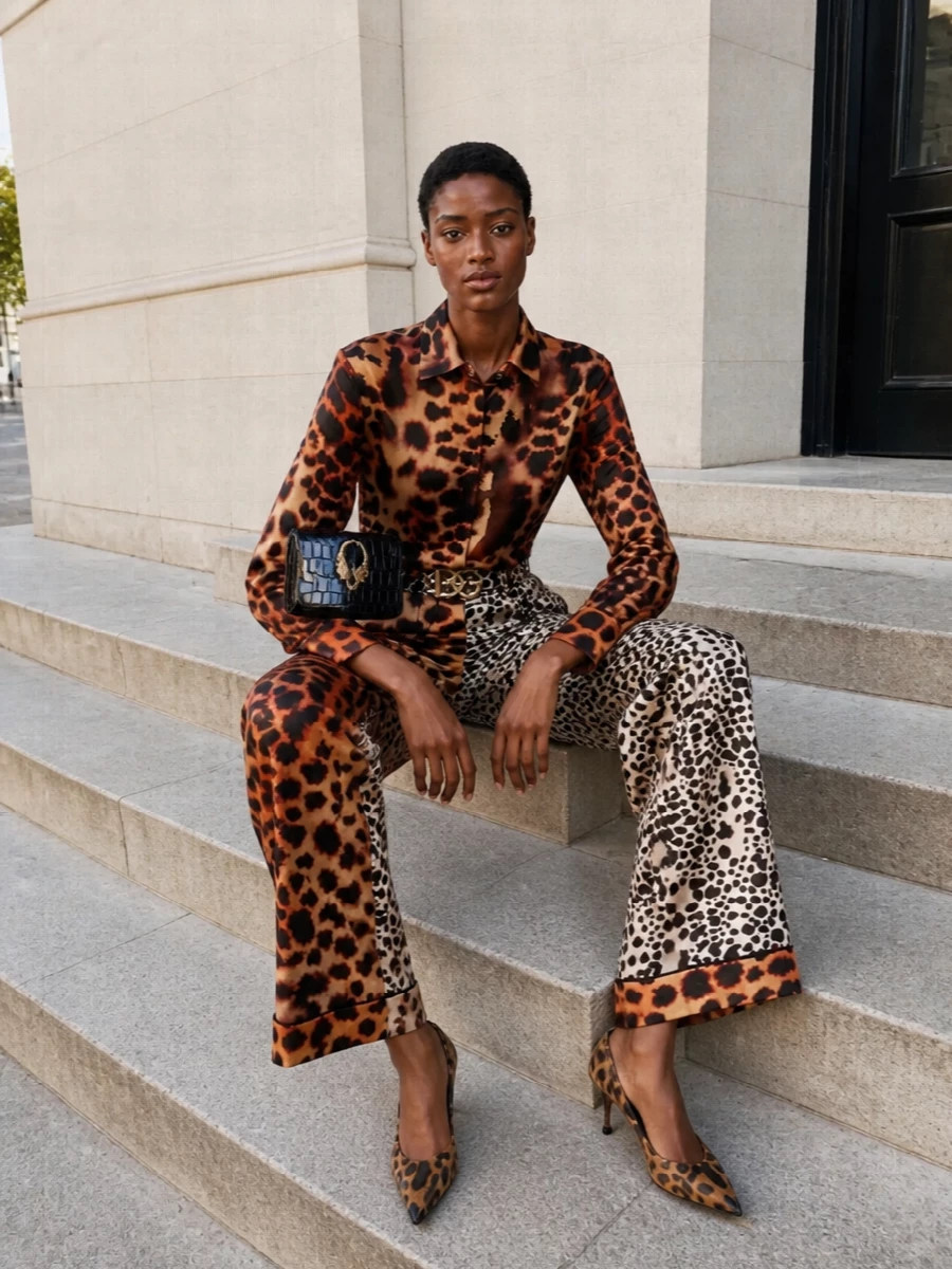 Roberto cavalli animal print satin shirt pants