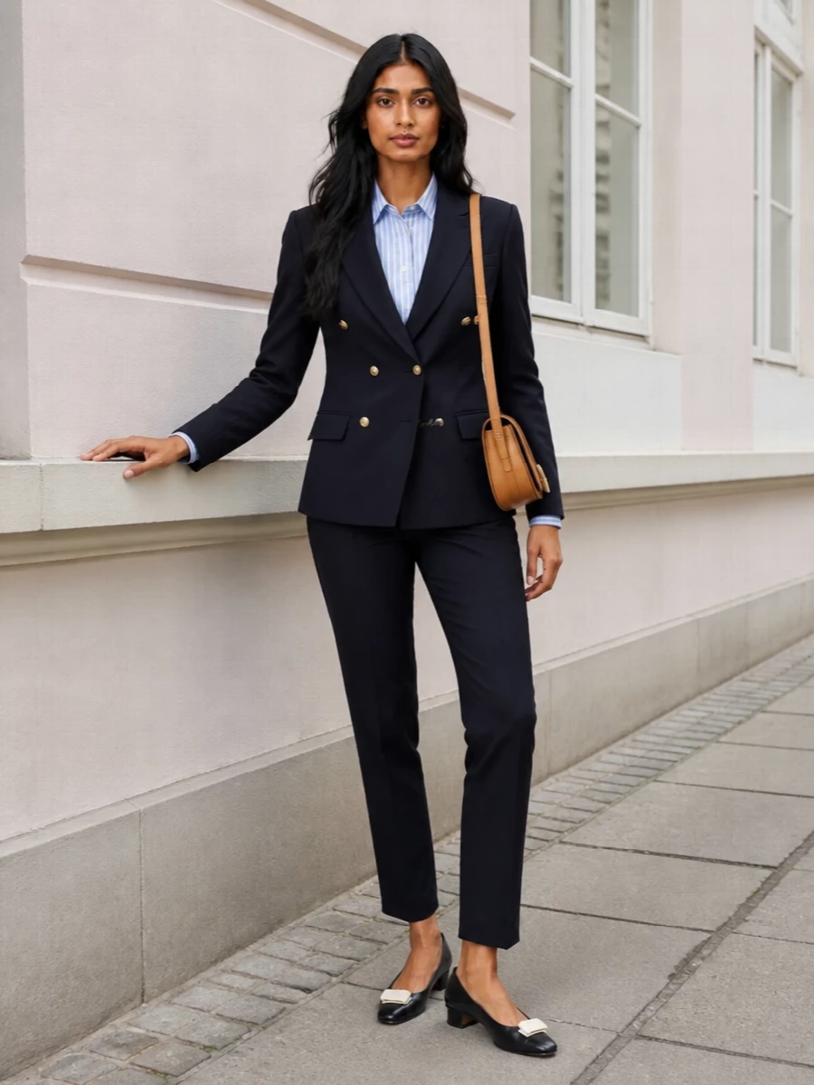 Polo ralph lauren navy blazer striped shirt outfit