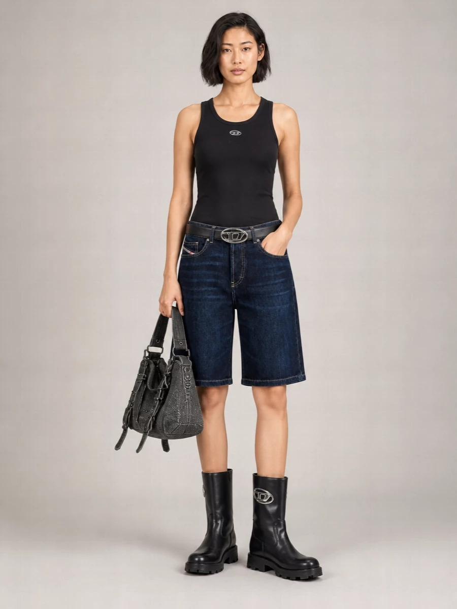 Diesel denim distressed knee-length shorts