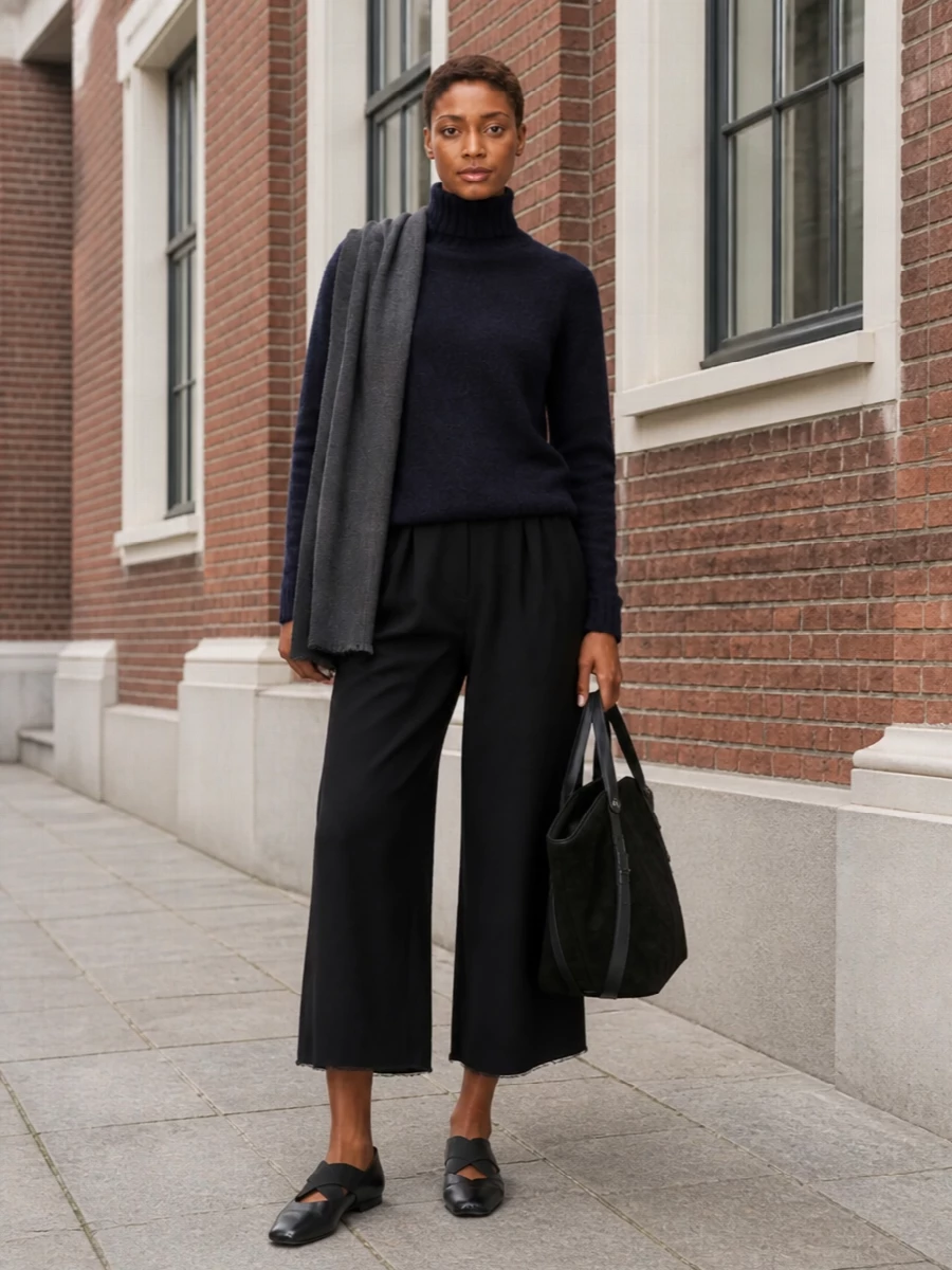 Uma wang navy sweater black wide leg trousers