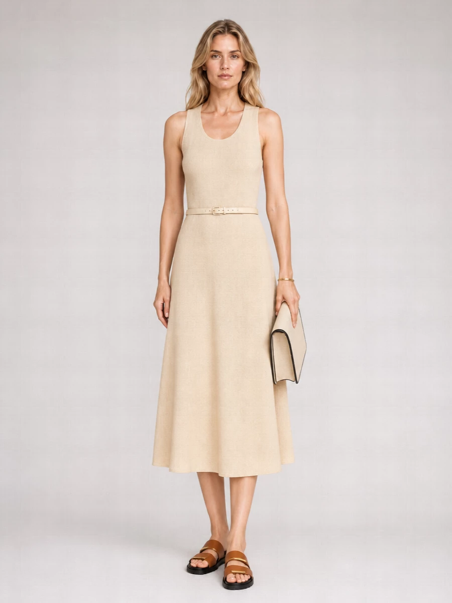 Totême Sleeveless Tweed-Effect Midi Dress