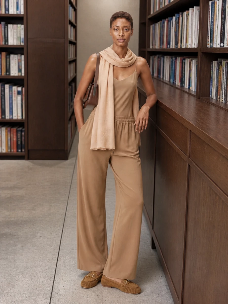 Max mara camel wide leg trousers camisole loafers