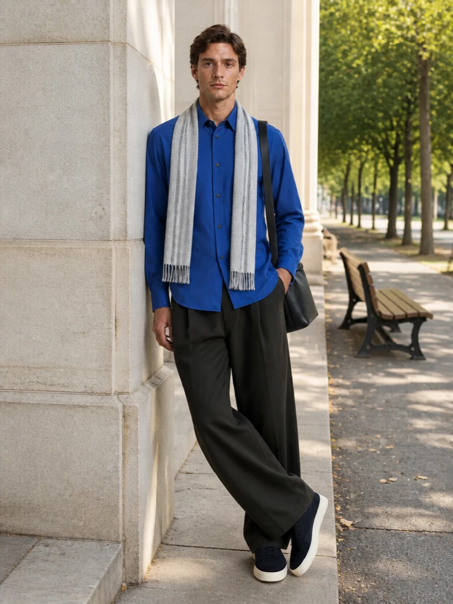 Auralee cobalt shirt lemaire wide leg trousers