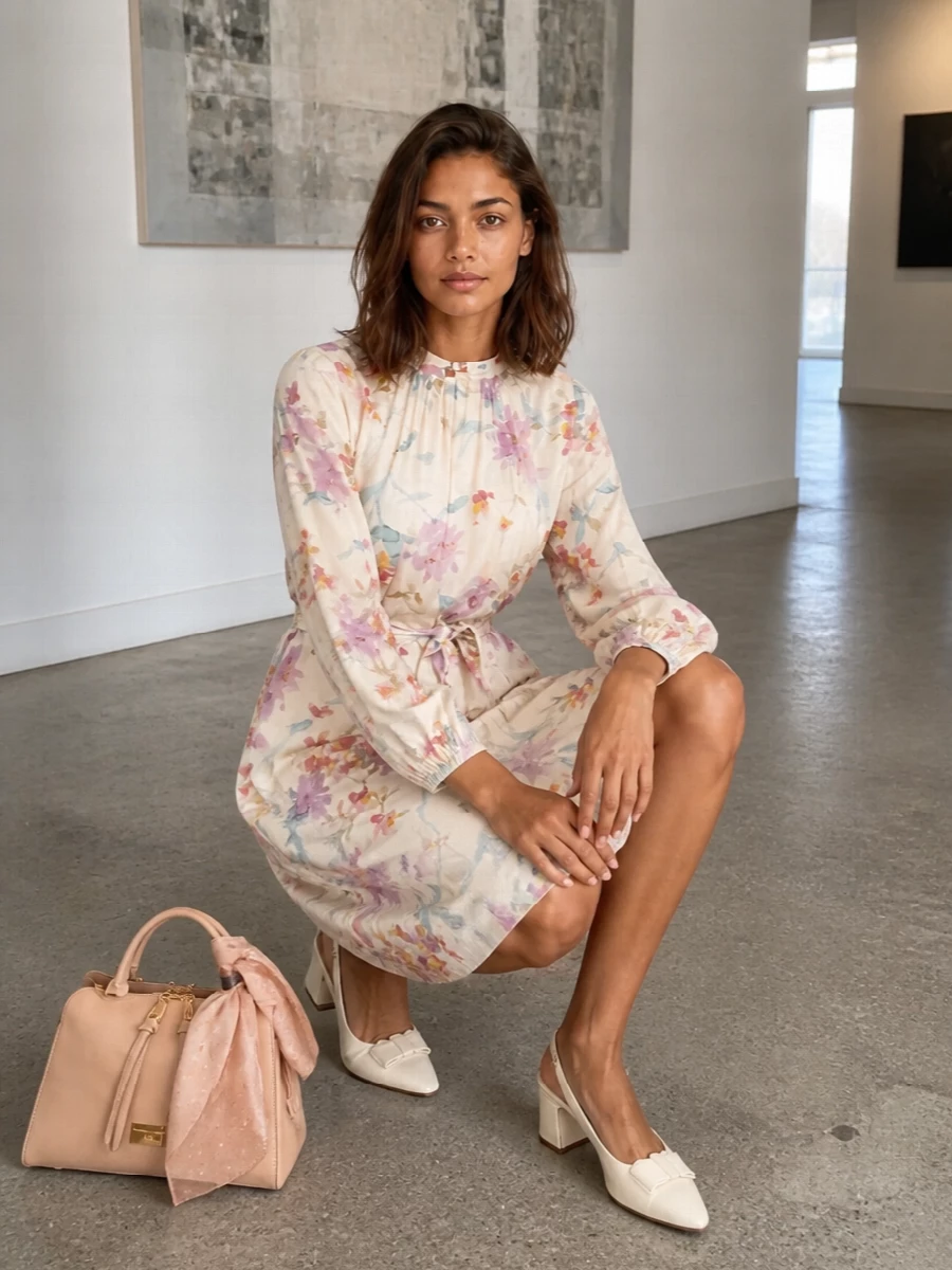 Herno floral dress ferragamo cream slingbacks