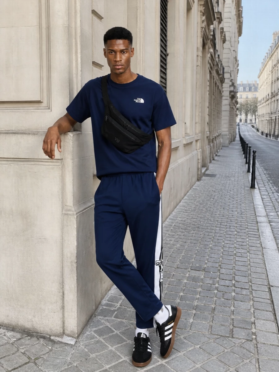 Adidas navy track pants spezial sneakers outfit