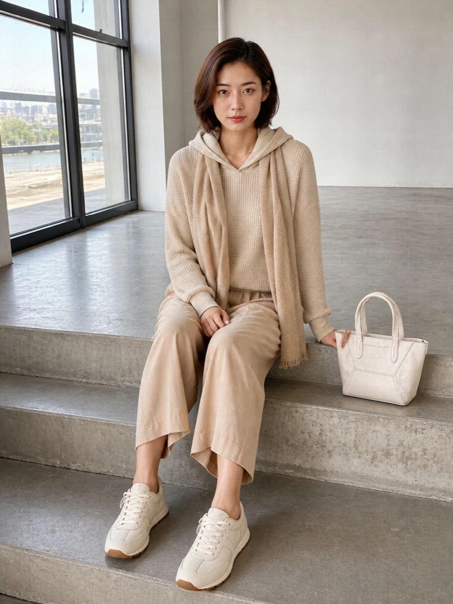Brunello cucinelli beige hoodie cropped trousers