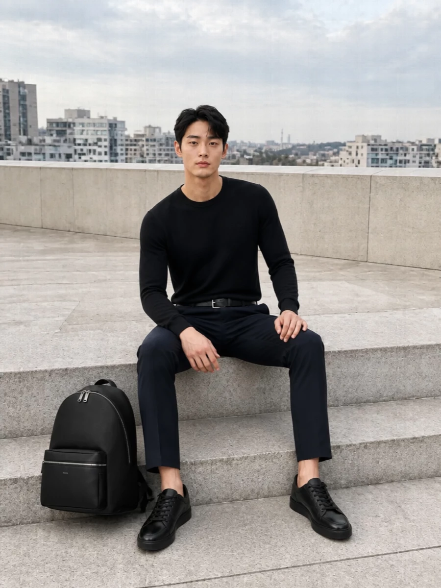 Boss black crew navy tailored trousers outfit