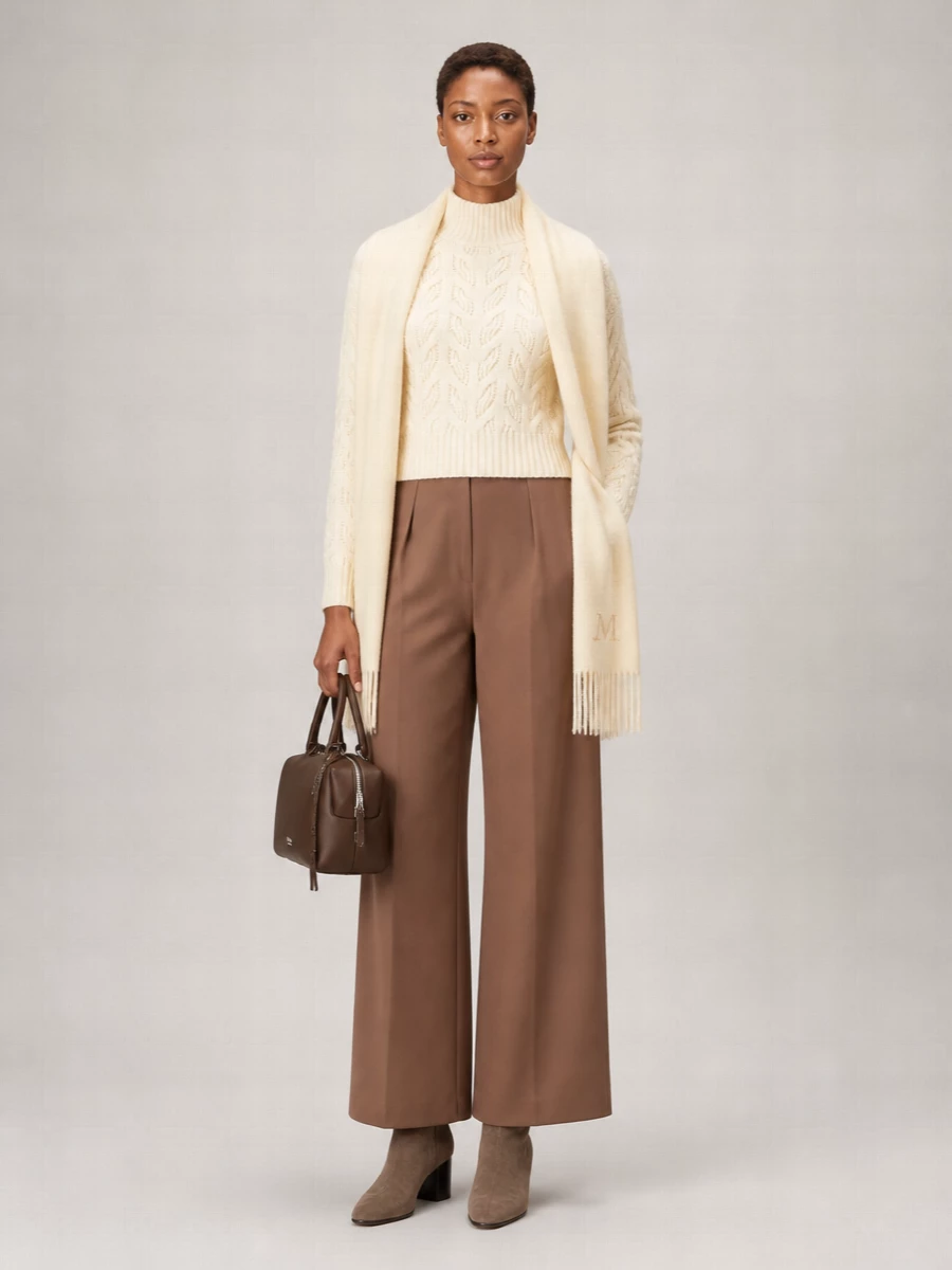 S Max Mara Cashmere Wool Cable-Knit Turtleneck Sweater