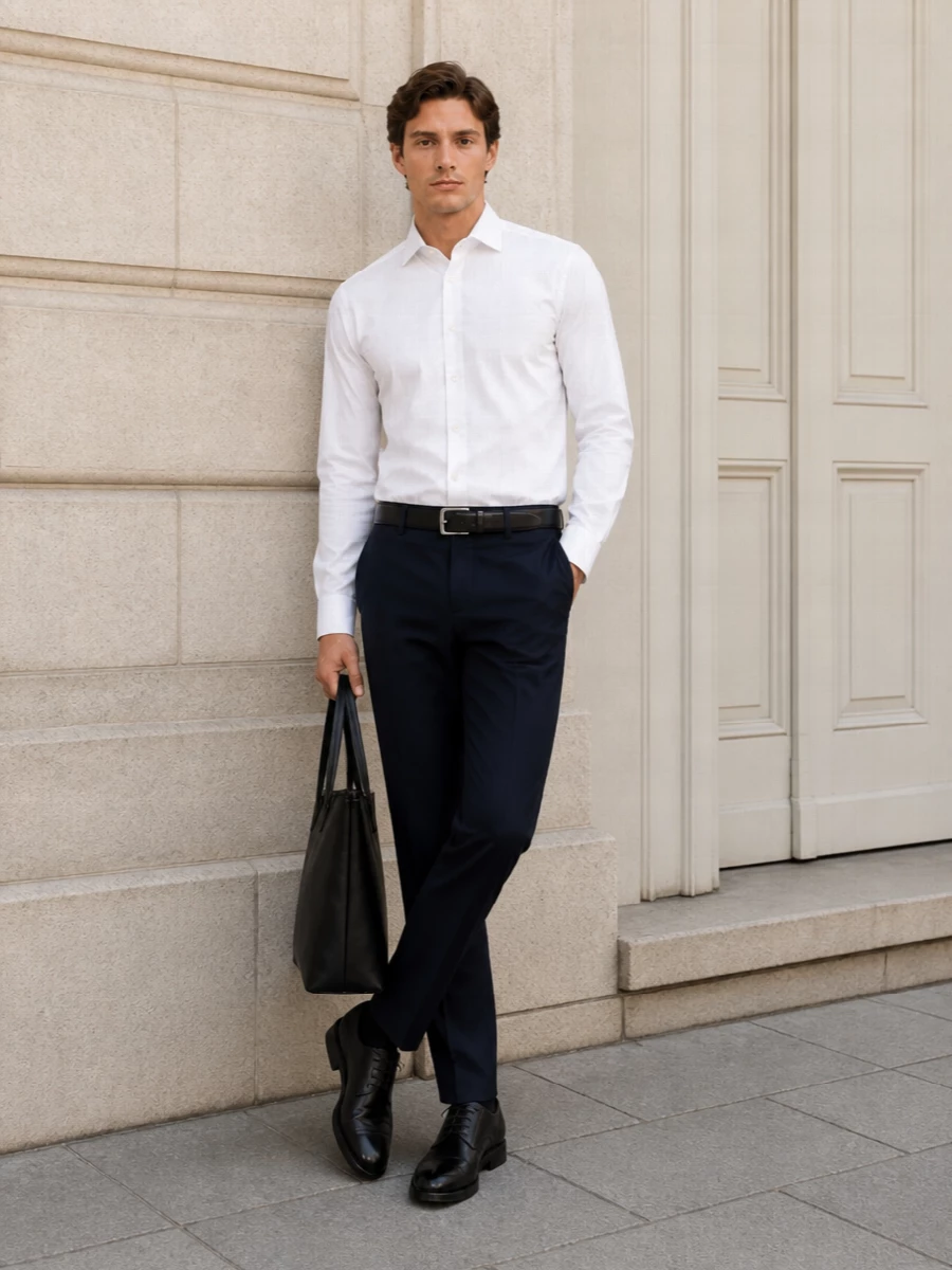 Dolce gabbana white shirt navy trousers outfit
