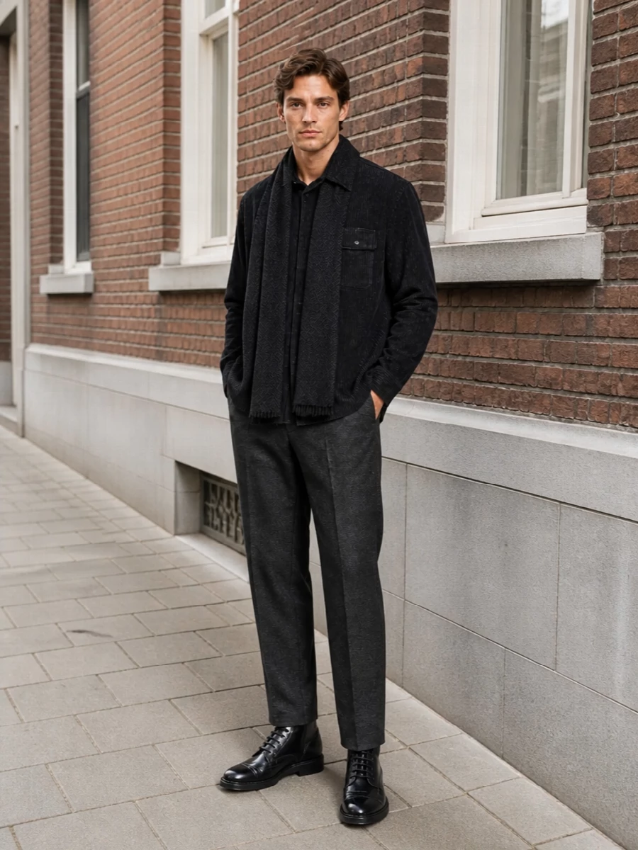 Dolce gabbana black corduroy shirt charcoal trouser