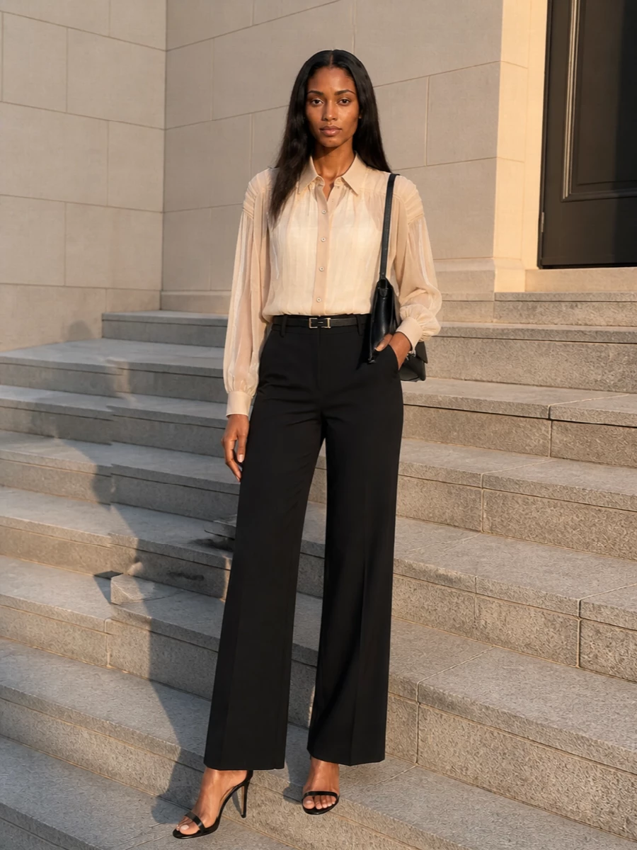 Alberta ferretti black wide leg trousers outfit