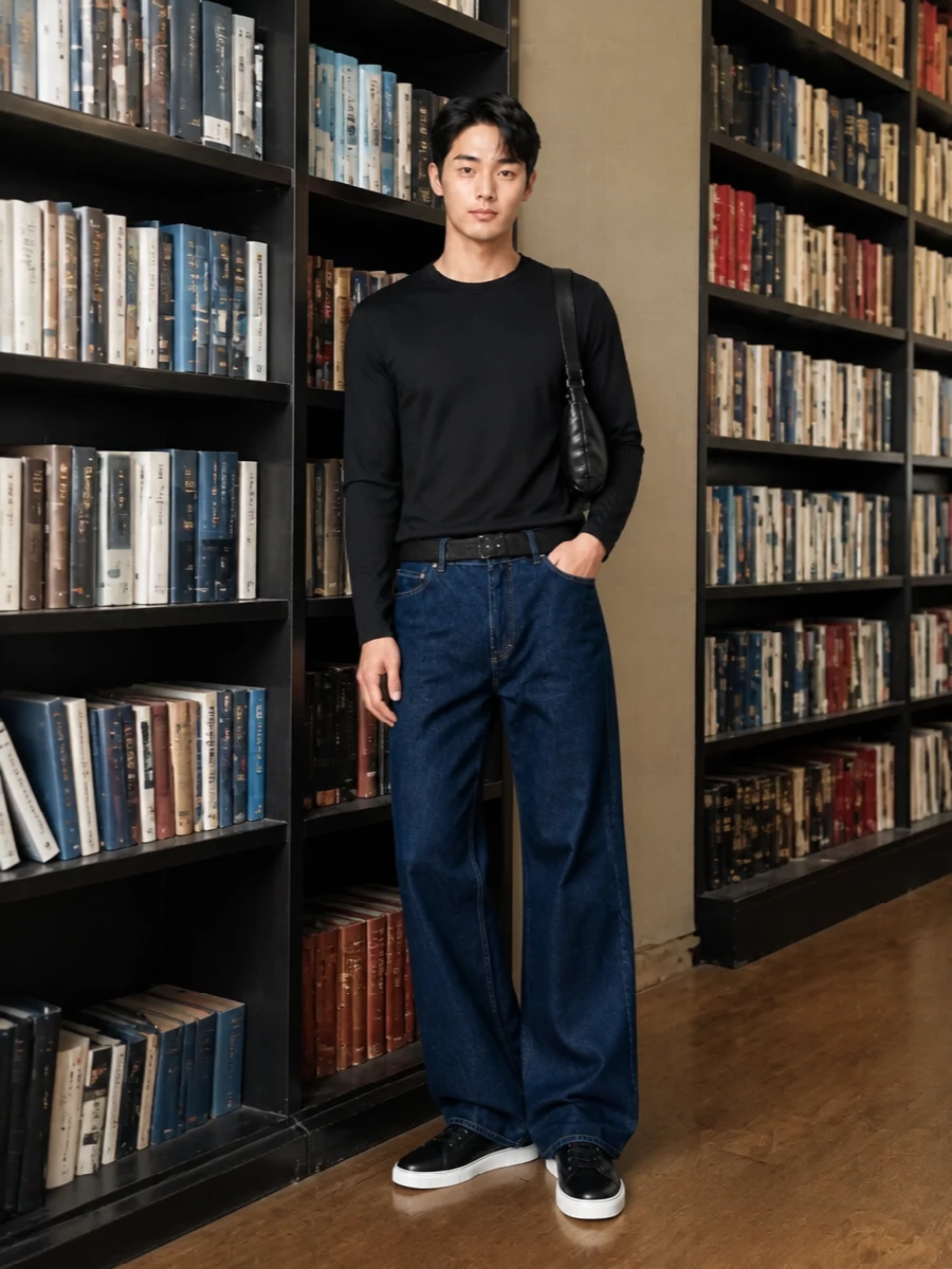 Lemaire black tee wide leg jeans lanvin sneakers
