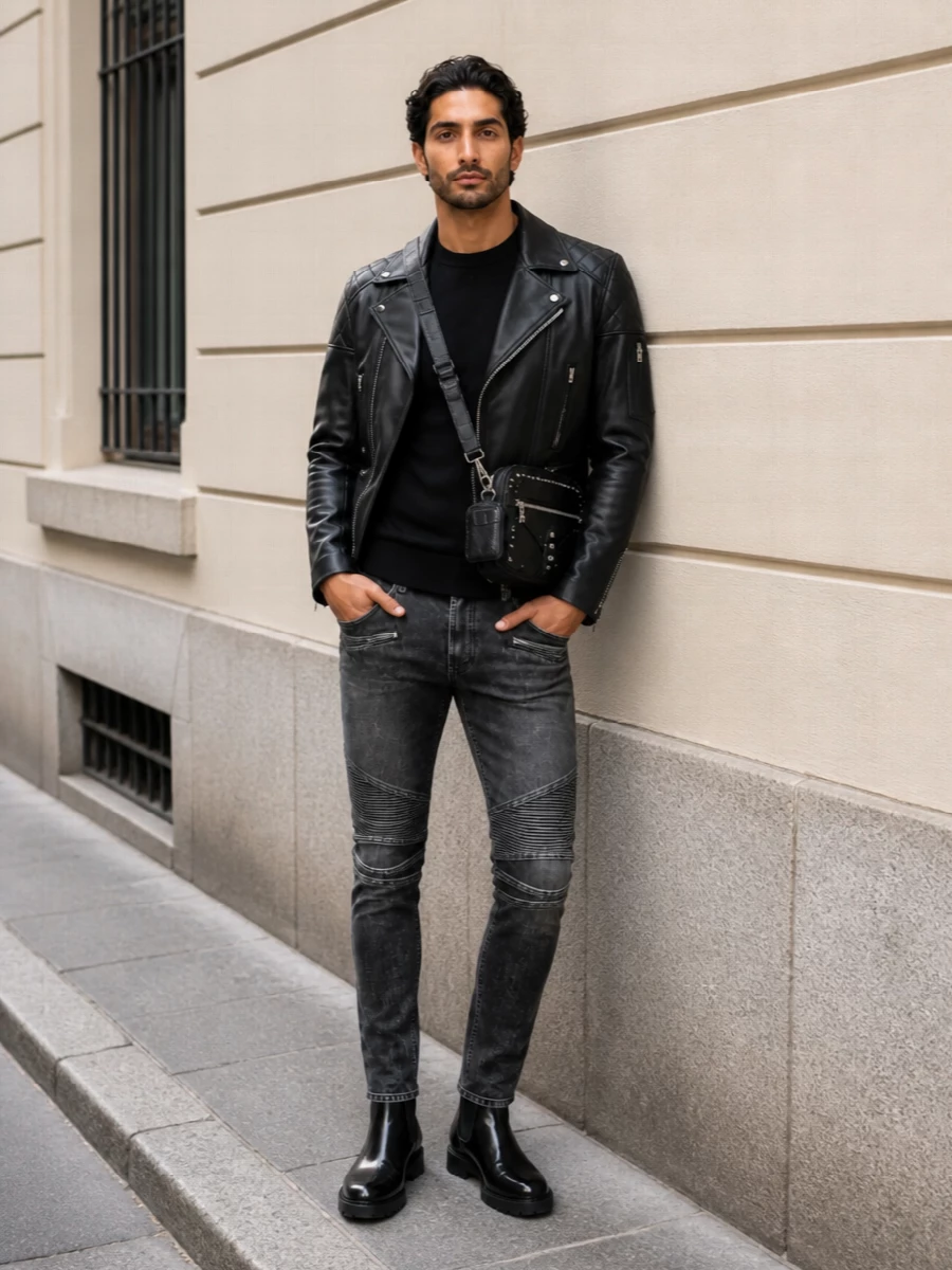 Givenchy biker jacket balmain biker jeans outfit