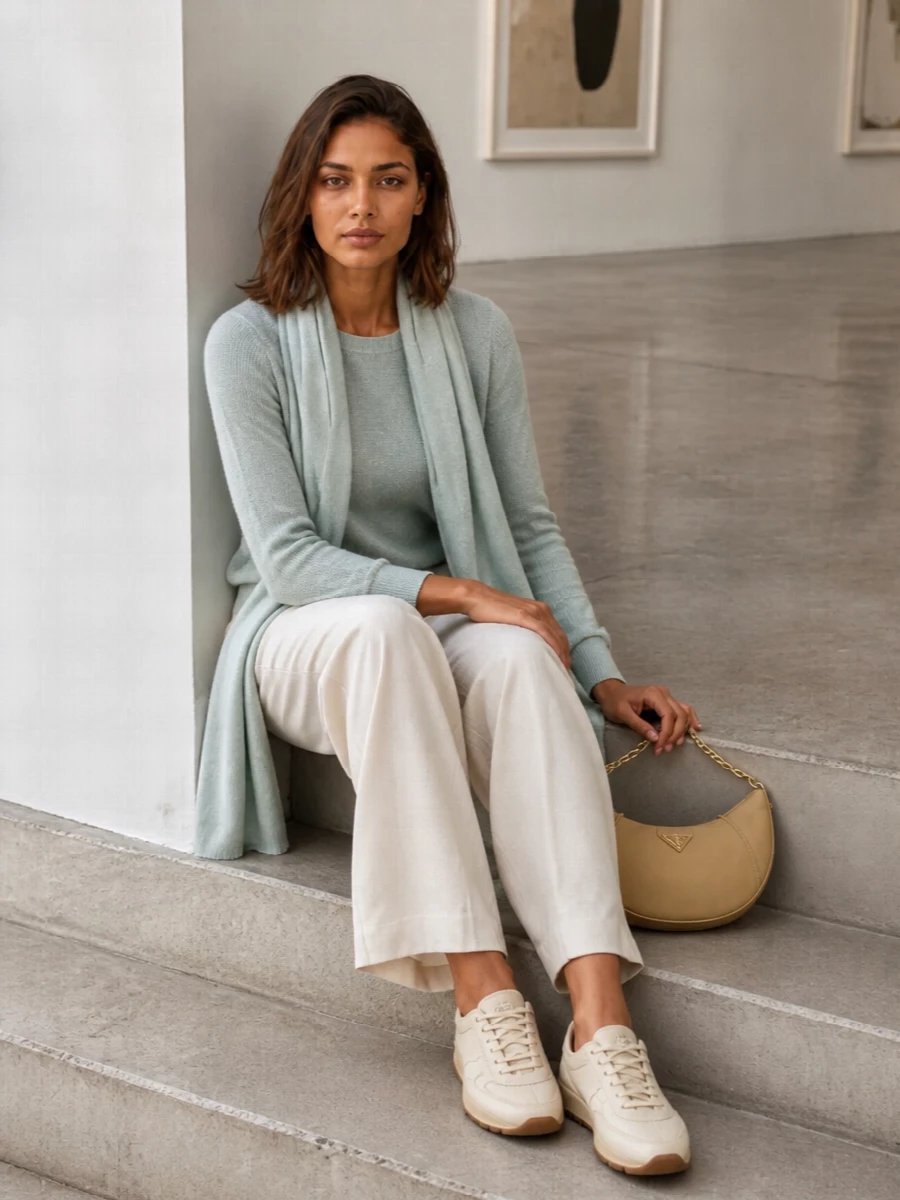 Fabiana filippi sage sweater ivory wide leg pants