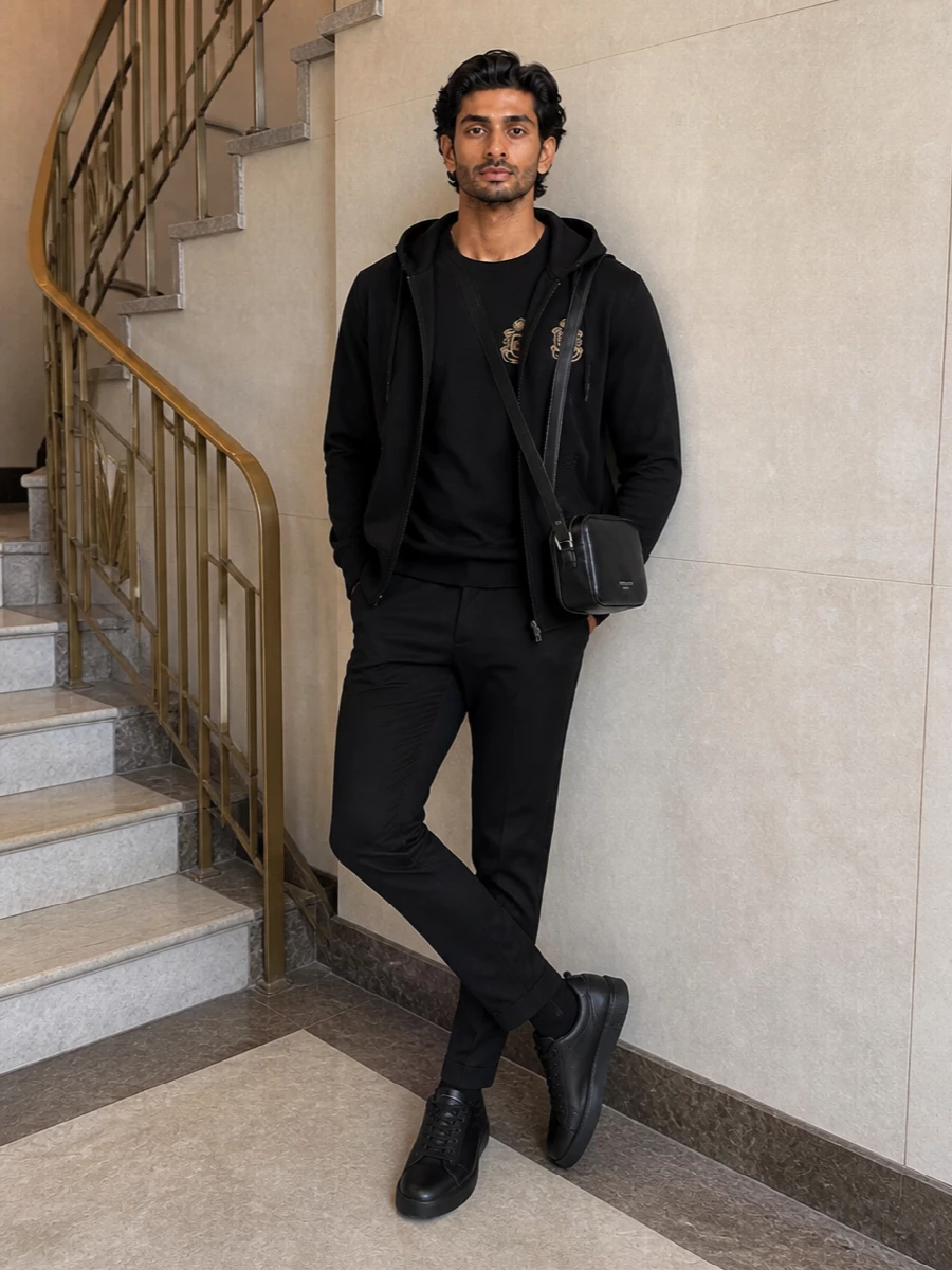Dolce gabbana black hoodie slim trouser outfit