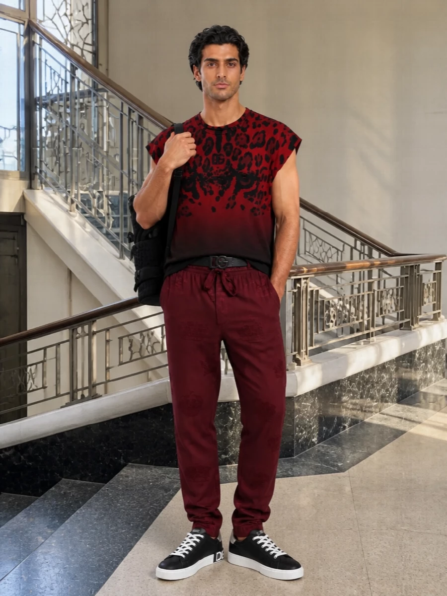 Dolce gabbana red leopard tee burgundy joggers