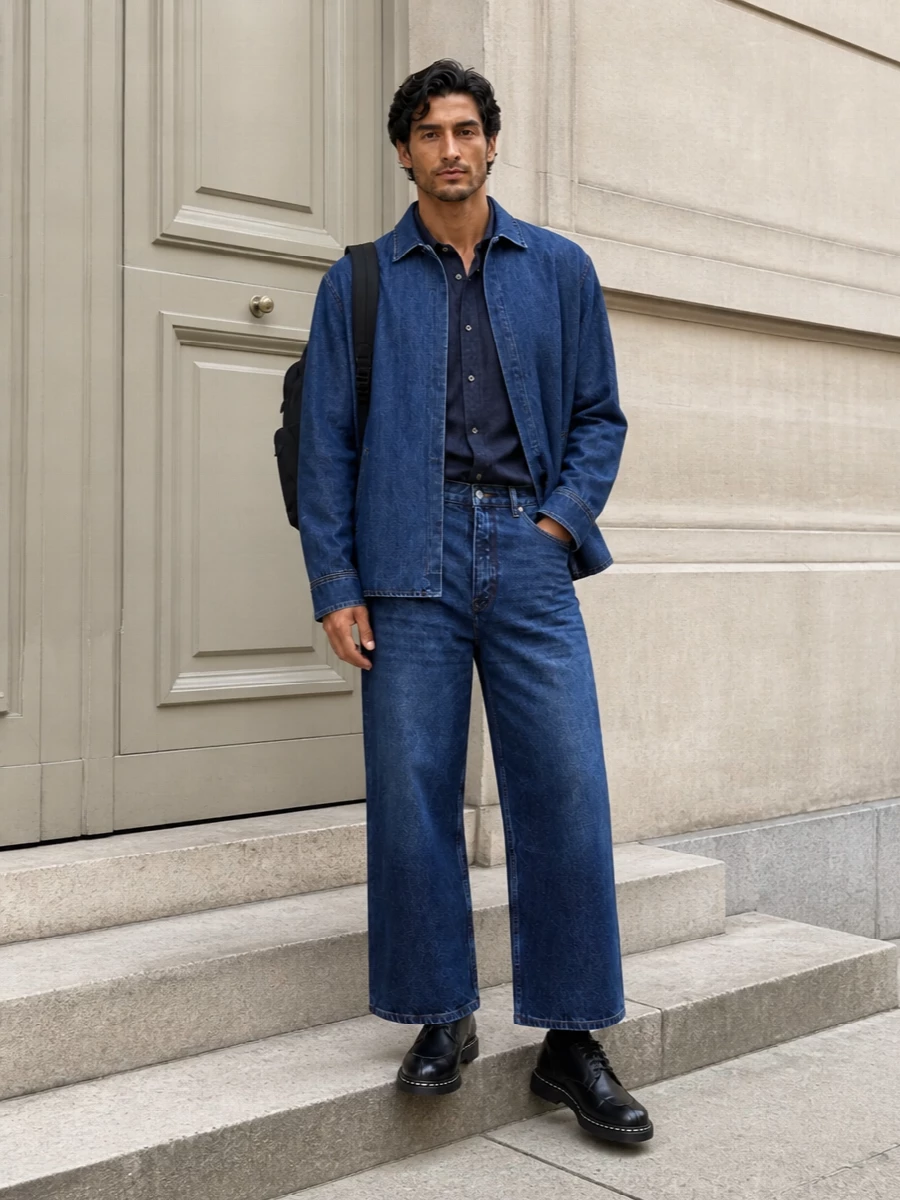 Darkpark denim jacket wide leg jeans outfit