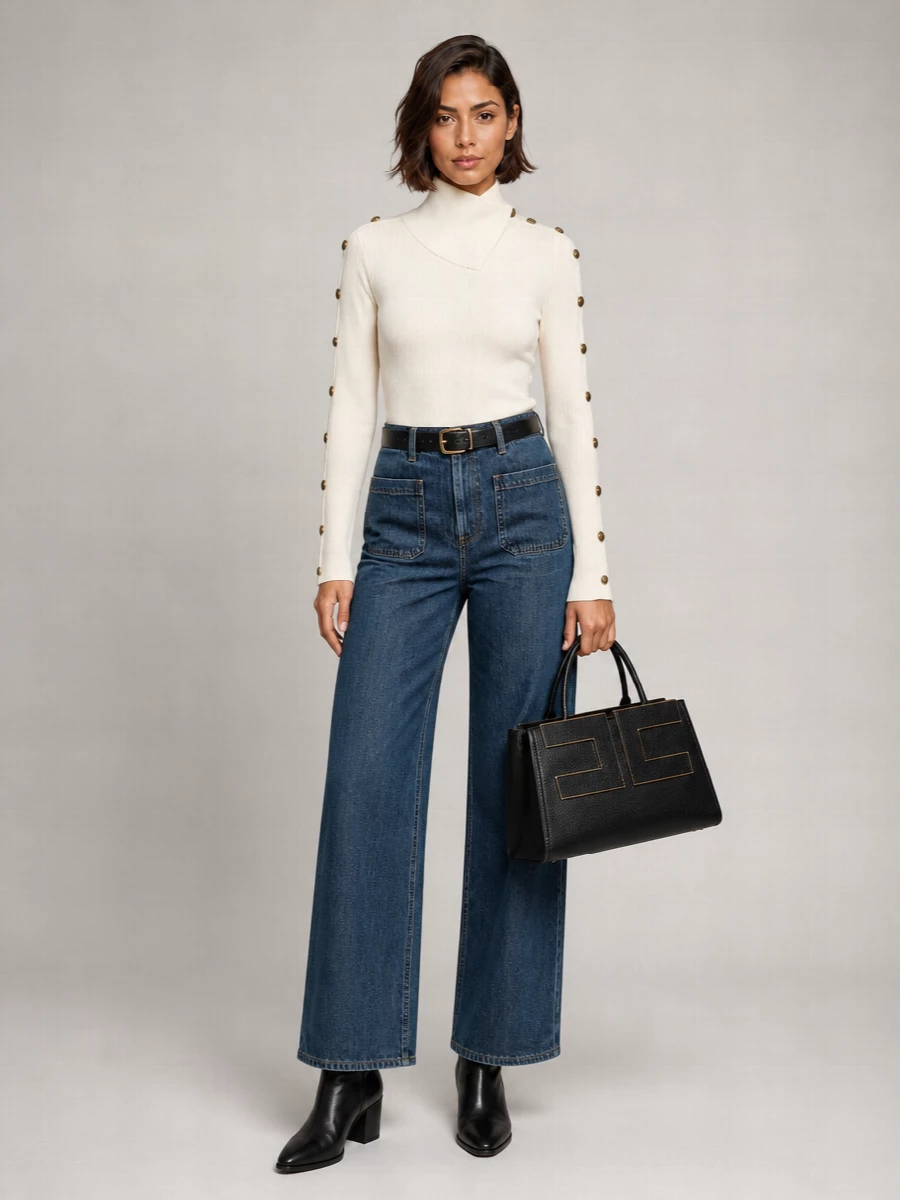 Elisabetta Franchi Denim Straight-Leg Wide-Leg Jeans