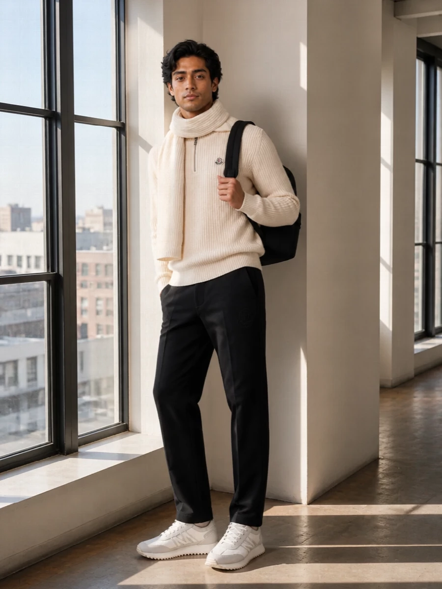 Moncler cream half zip black trousers runners