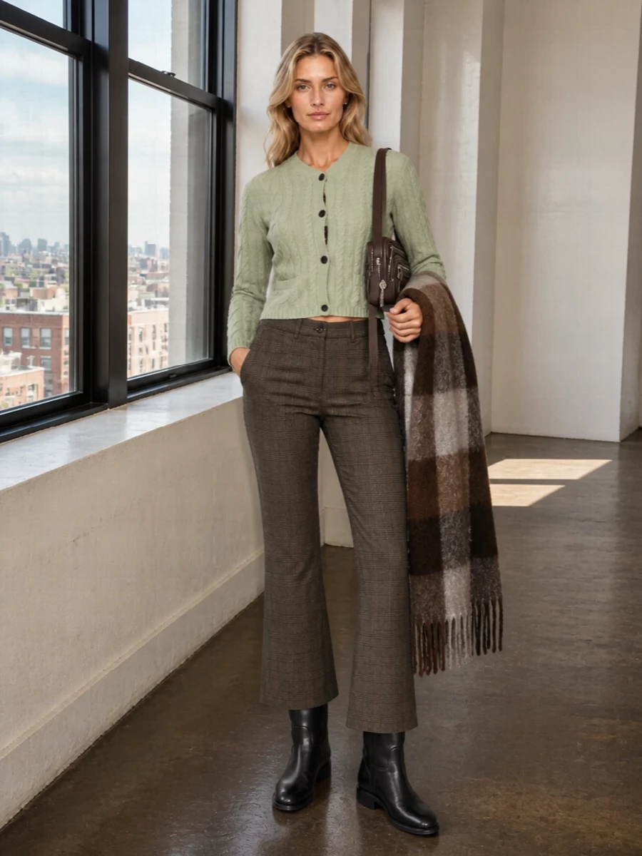 Acne studios mint cardigan checked flared trousers