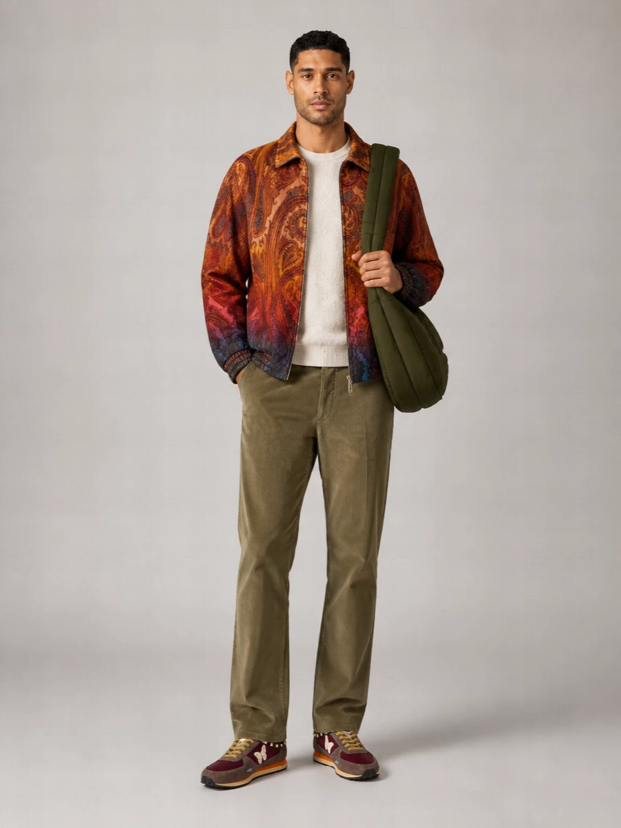 Etro corduroy paisley-print high-collar jacket