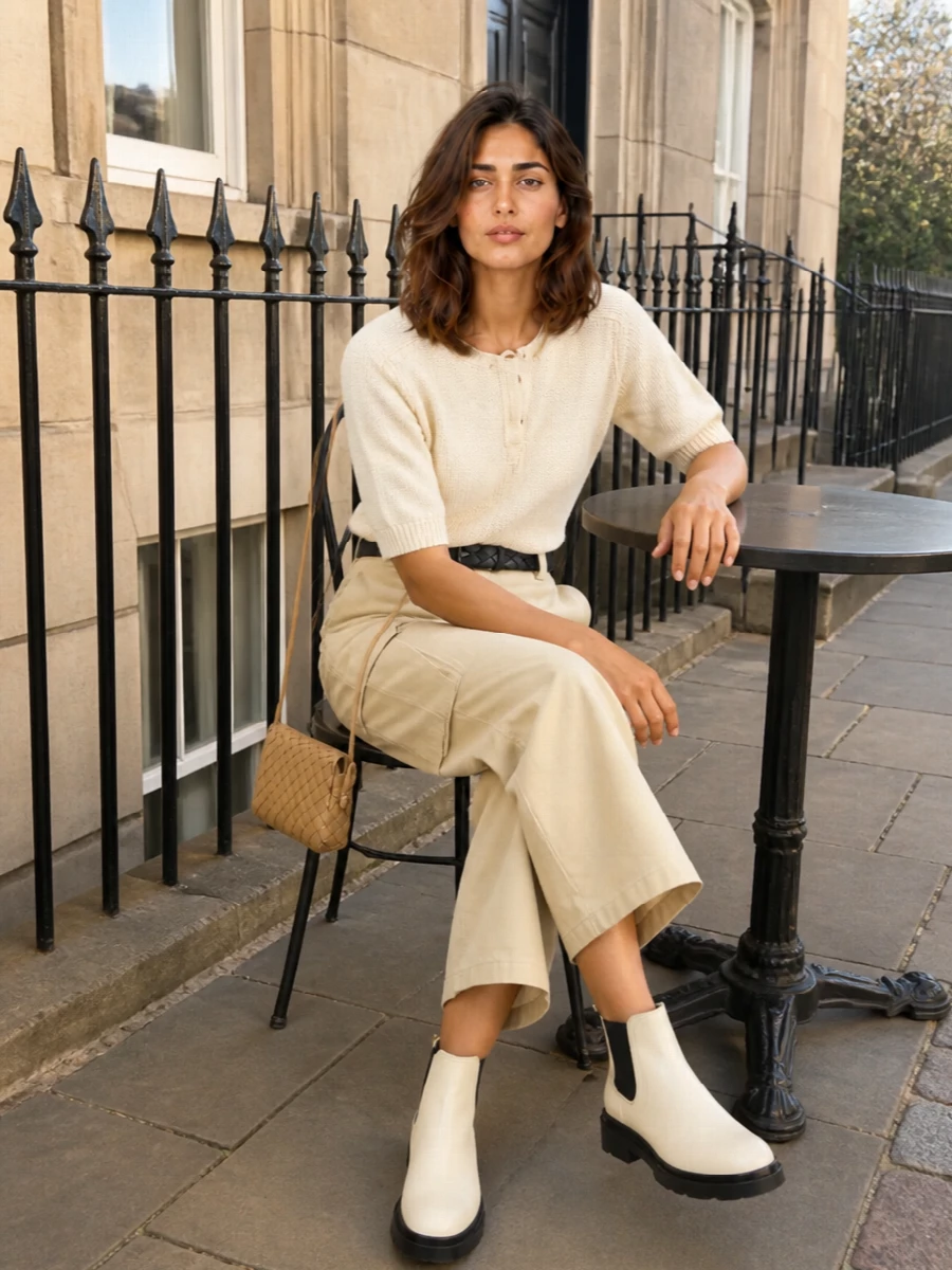 Bottega veneta cargo pants neutral knit boots