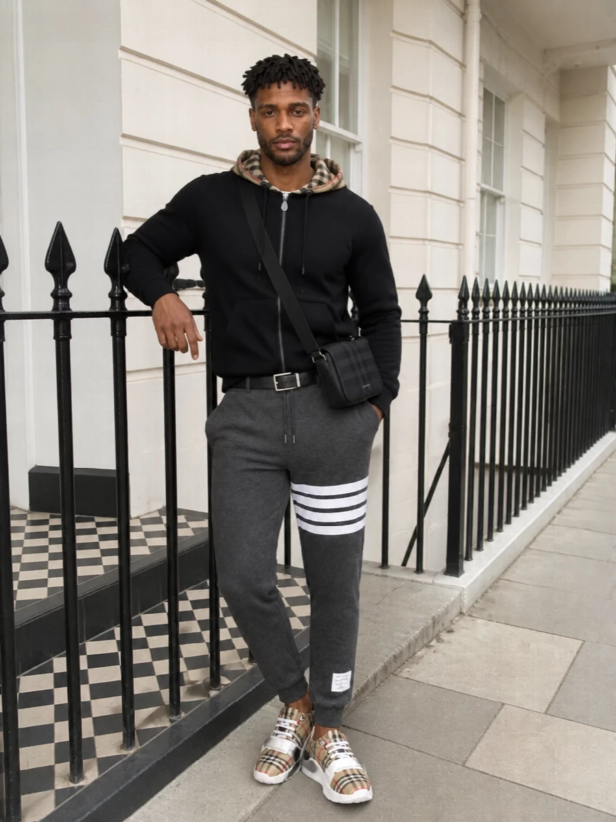 Burberry hoodie thom browne joggers outfit