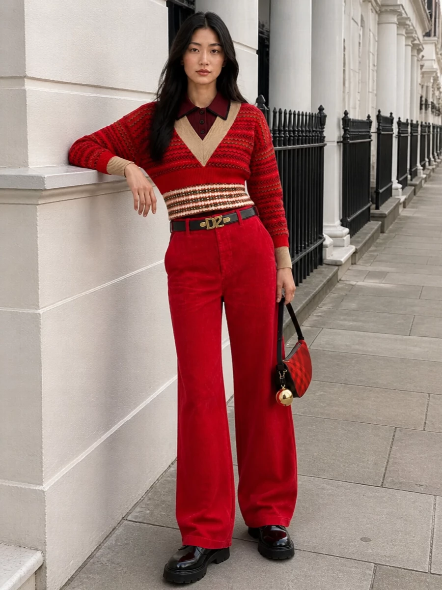 Dsquared2 red corduroy trousers dries knit outfit