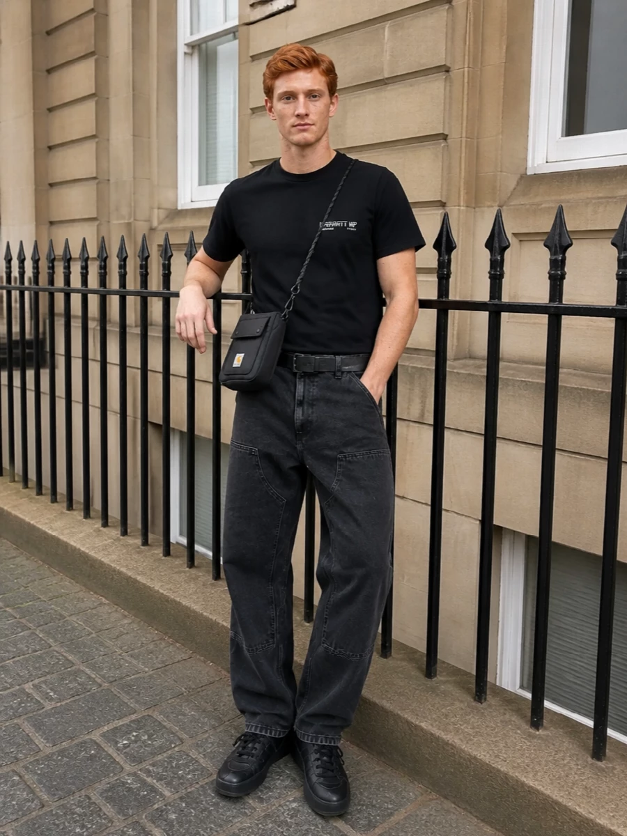 Carhartt wip black tee washed black jeans outfit