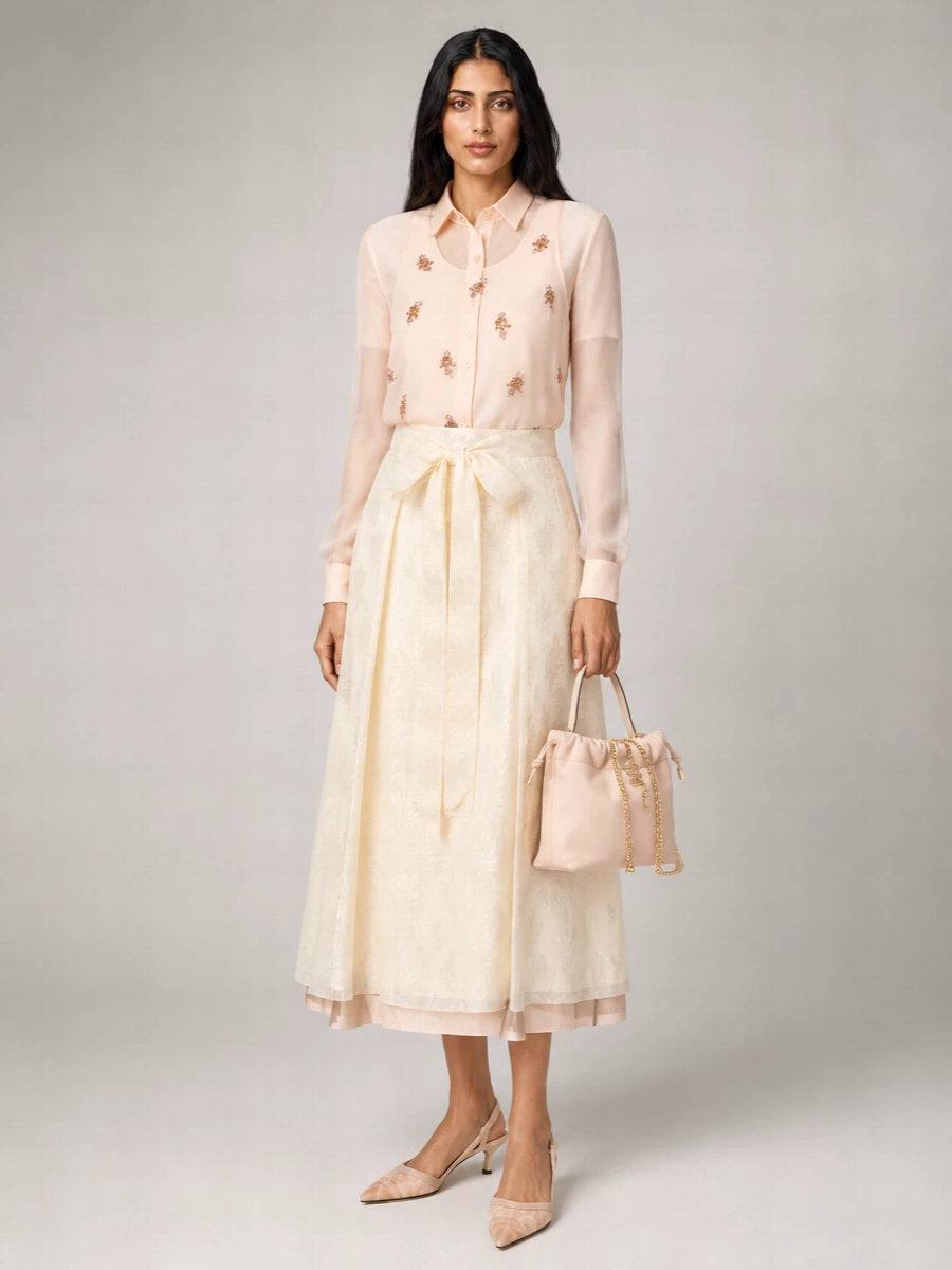 Fendi Silk Blend A-Line Skirt