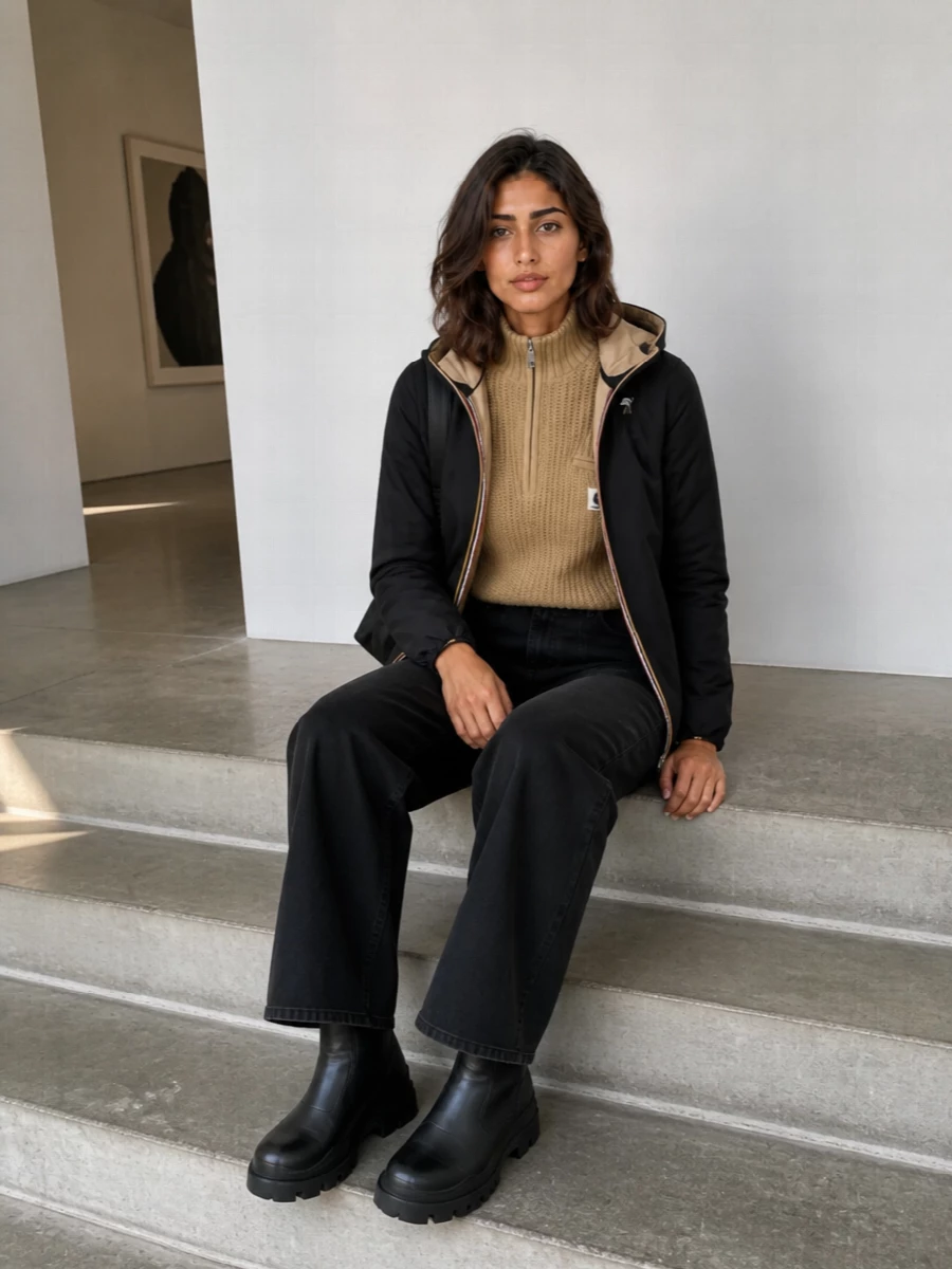 K way parka carhartt knit moncler boots outfit