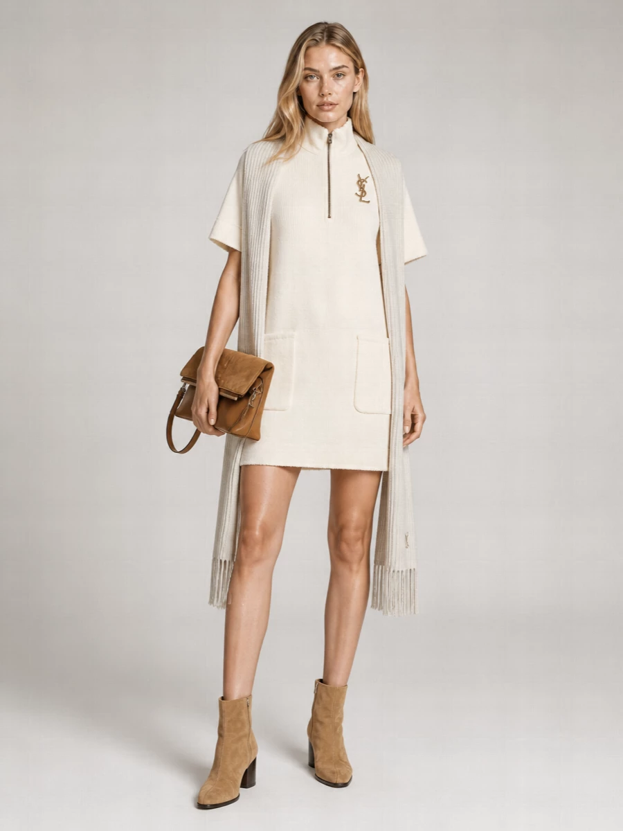 Max Mara Virgin Wool Short-Sleeve Zip-Collar Dress