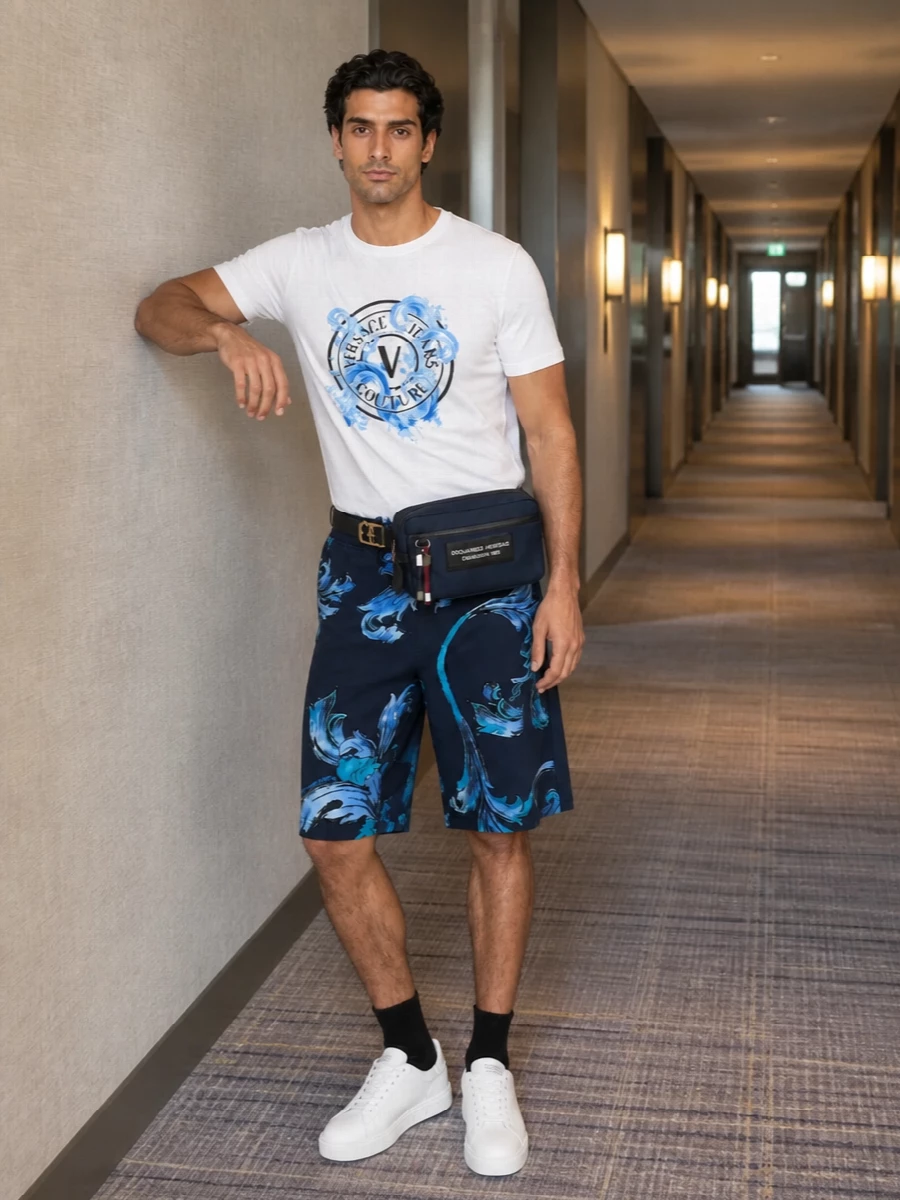 Versace baroque shorts white logo tee sneakers