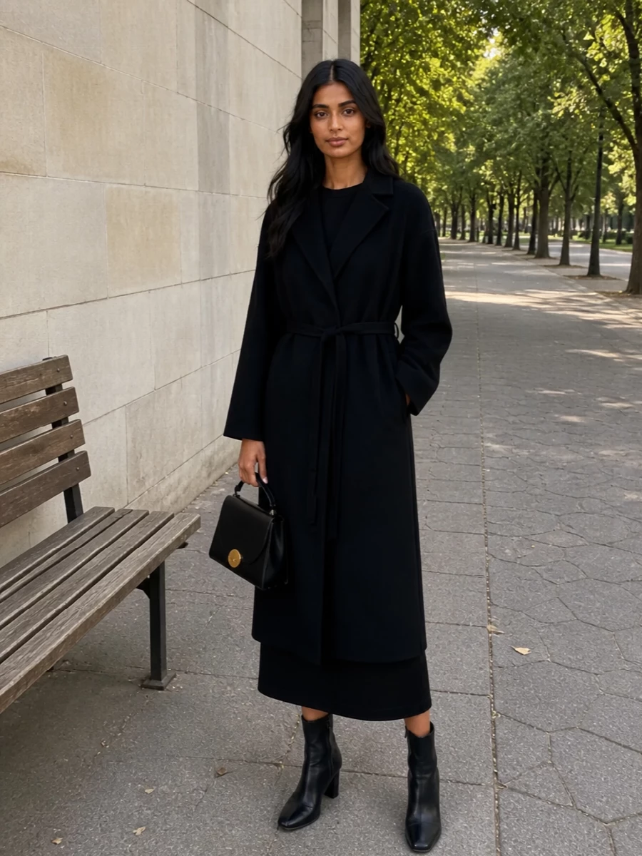 Jil sander black coat minimalist midi dress