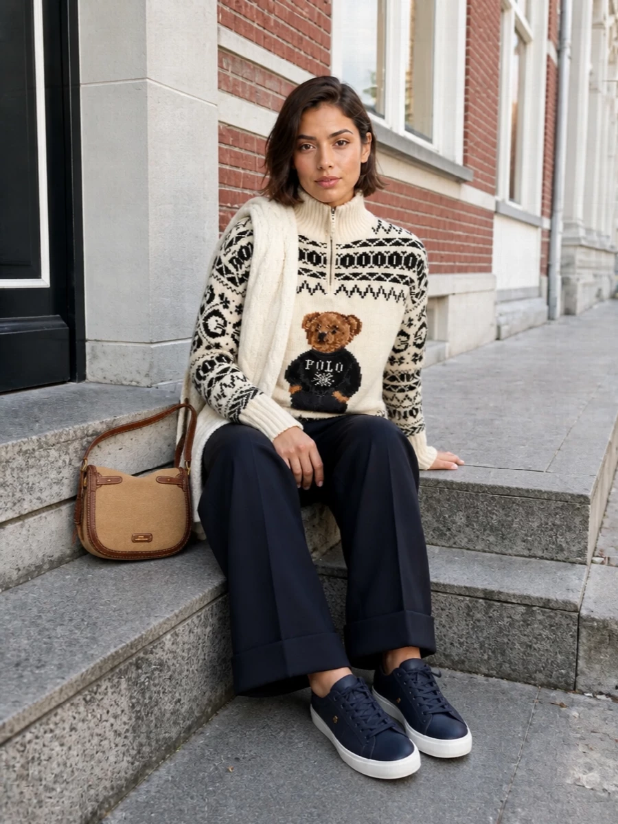 Polo ralph lauren bear sweater navy trousers