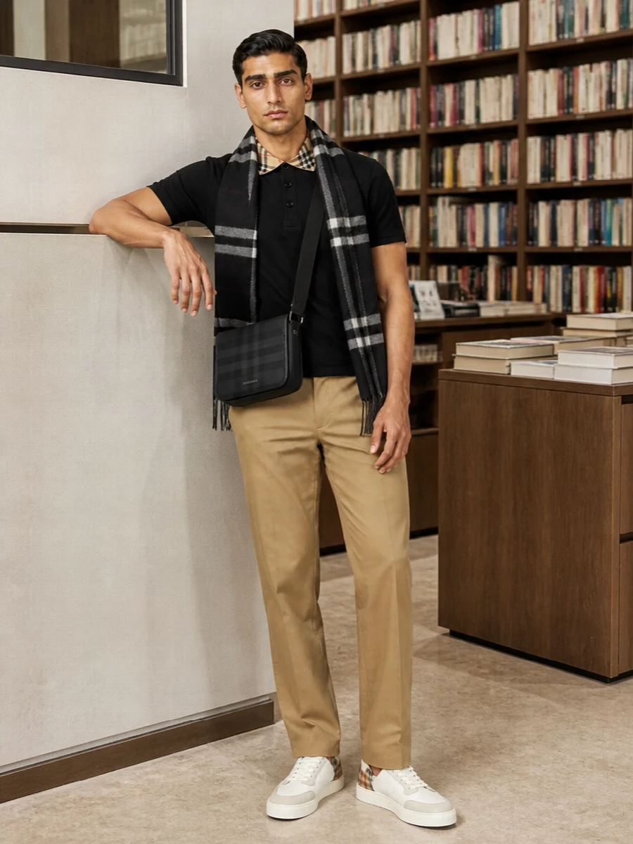 Burberry black polo camel trousers sneakers