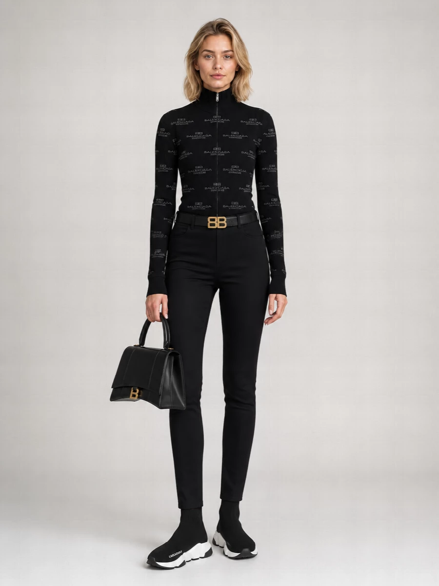 Balenciaga Ribbed Logo-Print Zip-Up Cardigan