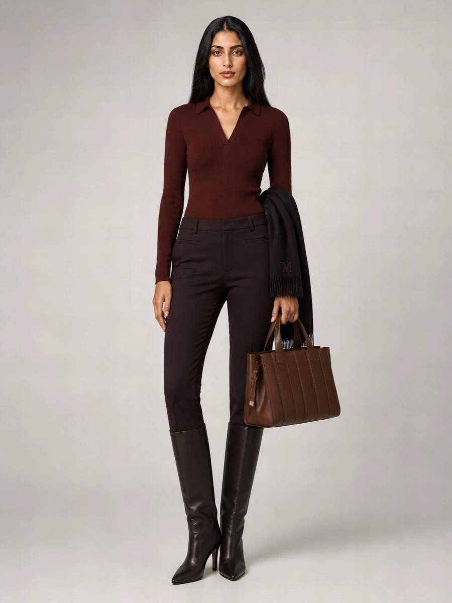 Max Mara Cashmere Ribbed Slim-Fit V-Neck Long-Sleeve Polo Jumper