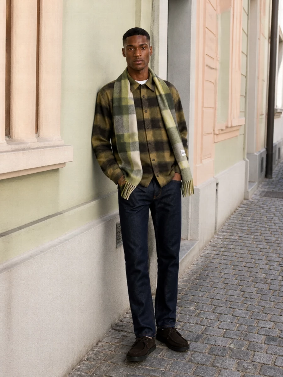 Apc check shirt dark denim suede shoes