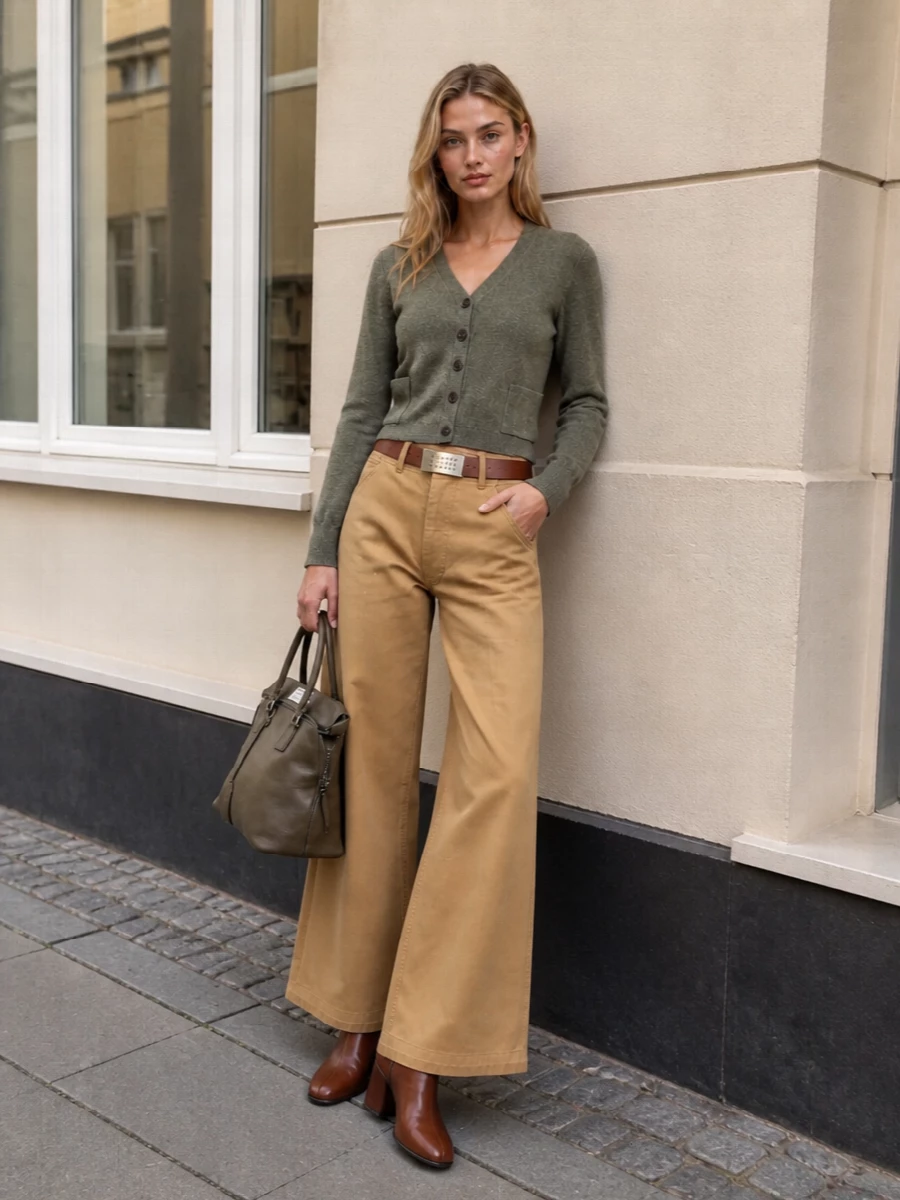 Maison margiela cardigan camel wide leg trousers