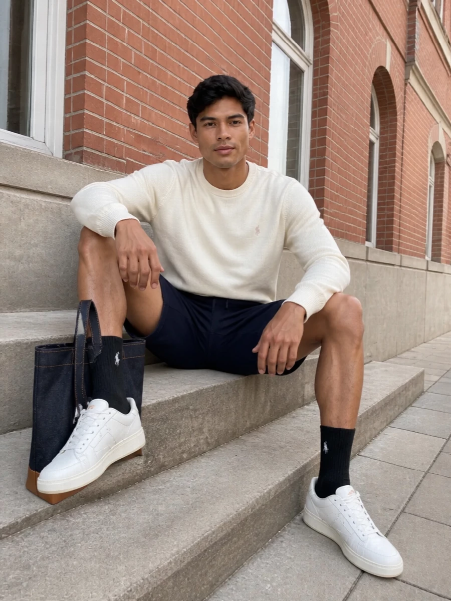 Polo ralph lauren cream sweatshirt navy shorts