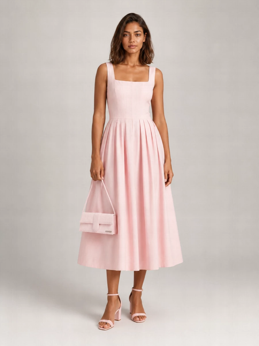 S Max Mara Cotton Sleeveless Square Neck Midi Dress