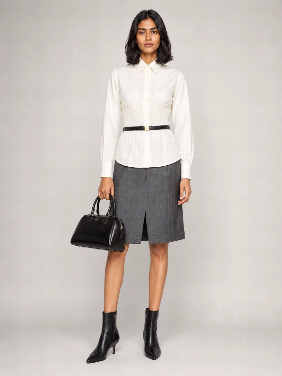 Prada Pinstripe Skirt Belt Slits